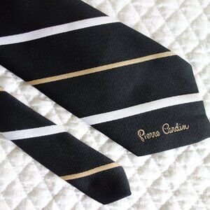 Vtg PIERRE CARDIN Black White Gold Stripe Tie (sold at Meir & Frank)